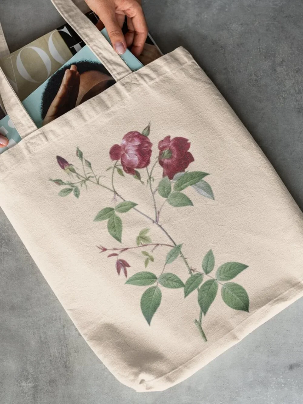 Velvet China Rose Vintage Floral Print Graphic Canvas Tote Bag